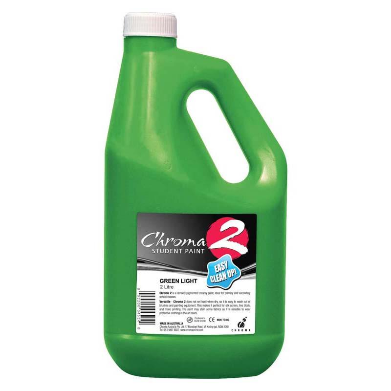 Chroma C2 Paint 2 Litre Green Light: Non-toxic, vibrant paint ideal for artists, offering easy blending and washable convenience.