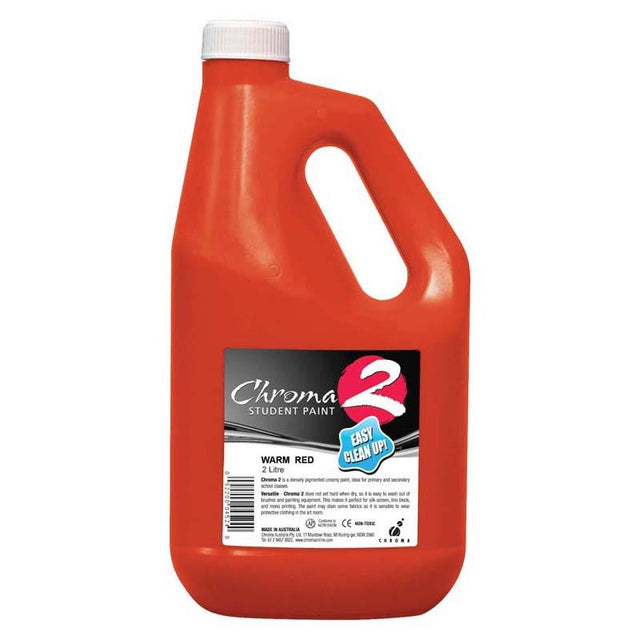 Chroma C2 2 Litre Warm Red paint, vibrant, non-toxic, easy to clean, ideal for various surfaces and art projects.