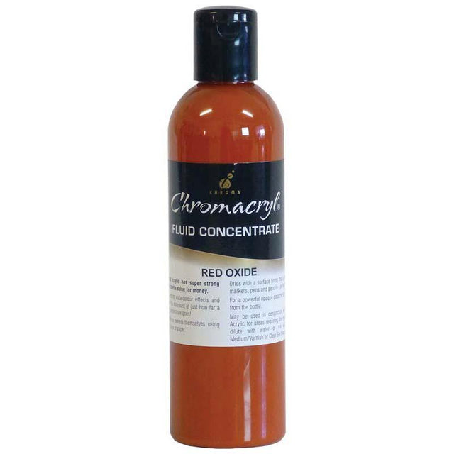 Vibrant 250ml Chromacryl Fluid Concentrate Red Oxide paint, ideal for artists seeking rich color and easy blending techniques.