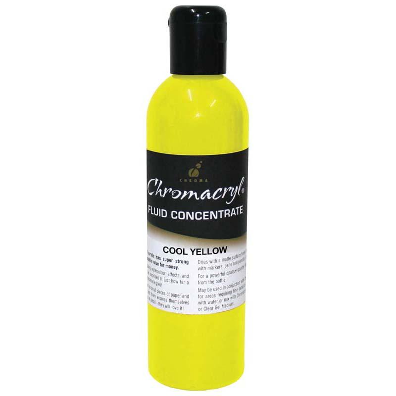 Chromacryl Fluid Concentrate in vibrant Cool Yellow, 250ml for artists, ideal for washes and layering techniques. Non-toxic and versatile.