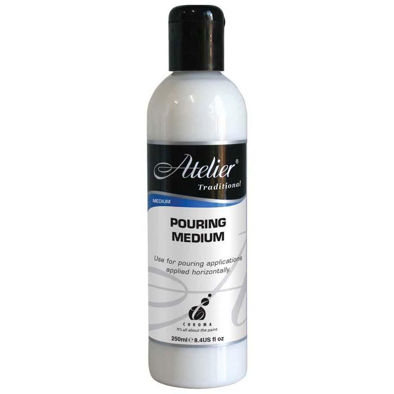 Atelier Pouring Medium 250ml, a high-quality acrylic medium for smooth, bubble-free fluid art and vibrant color retention.