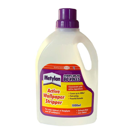 Metylan Wallpaper Remover 1L bottle, designed for easy, solvent-free wallpaper removal with eco-friendly, odour-neutral formula.