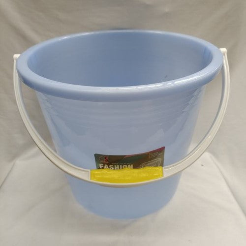 Set of 5 blue plastic buckets, durable and versatile for storage, cleaning, and gardening with comfortable grip handles.