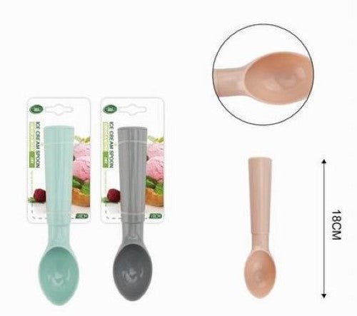 Set of 12 colorful 18cm ice cream scoops with ergonomic handles for easy serving of ice creams and sorbets.