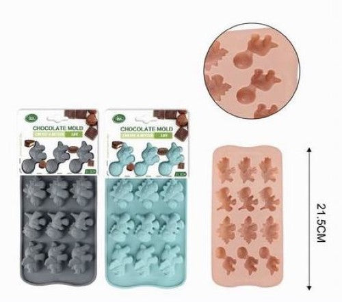 Set of 12 durable silicone chocolate molds (21.5cm) for easy release and intricate shapes, perfect for truffles and bonbons.