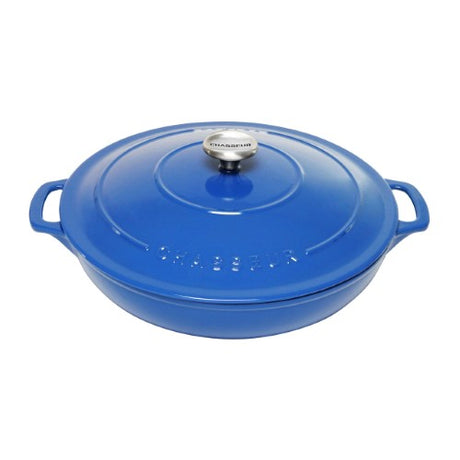 Sky Blue Chasseur Round Casserole, 30cm/2.5L, perfect for versatile cooking and elegant serving, made with sustainable materials.