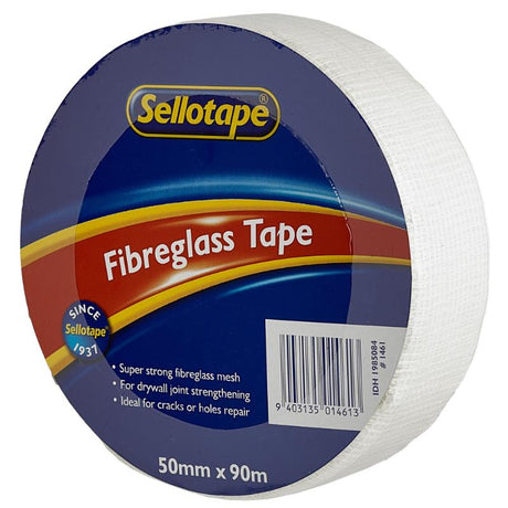 Sellotape 1461 Fibreglass Tape, 50mm x 90m, strong mesh for drywall repair and reinforcement, perfect for DIY and professional use.