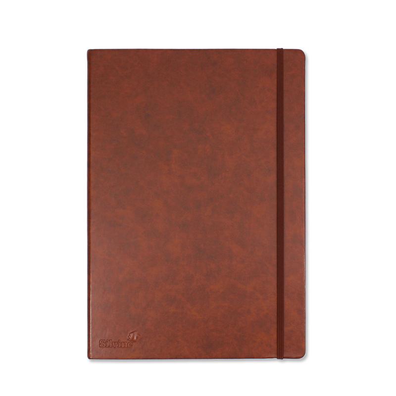 Silvine Executive Notebook A4 in tan with 160 lined ivory pages, casebound design, elastic strap, and inside pocket.