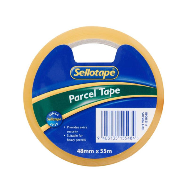 Clear Sellotape 1550 PP 48mm x 55m, ideal for securely sealing heavy parcels and versatile for labeling and crafting.