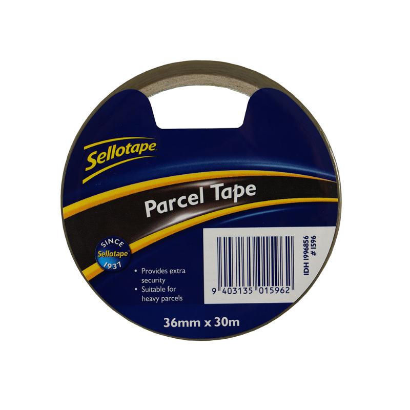 Sellotape 1596 PP Brown tape, 36mm x 30m, ideal for secure packaging and sealing, featuring strong rubber adhesive and durable vinyl.