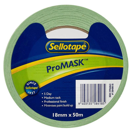 Sellotape 5840 ProMask 18mm x 50m, professional masking tape for clean lines and precision in painting projects.