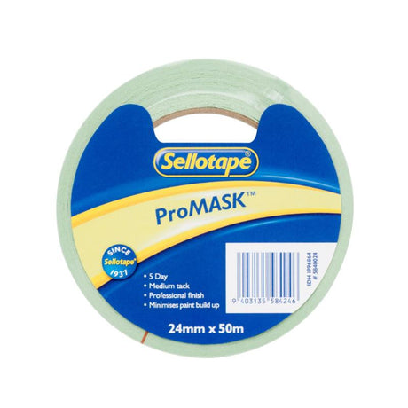 Sellotape ProMask 24mmx50m, professional masking tape for clean lines and flawless finishes in DIY and painting projects.