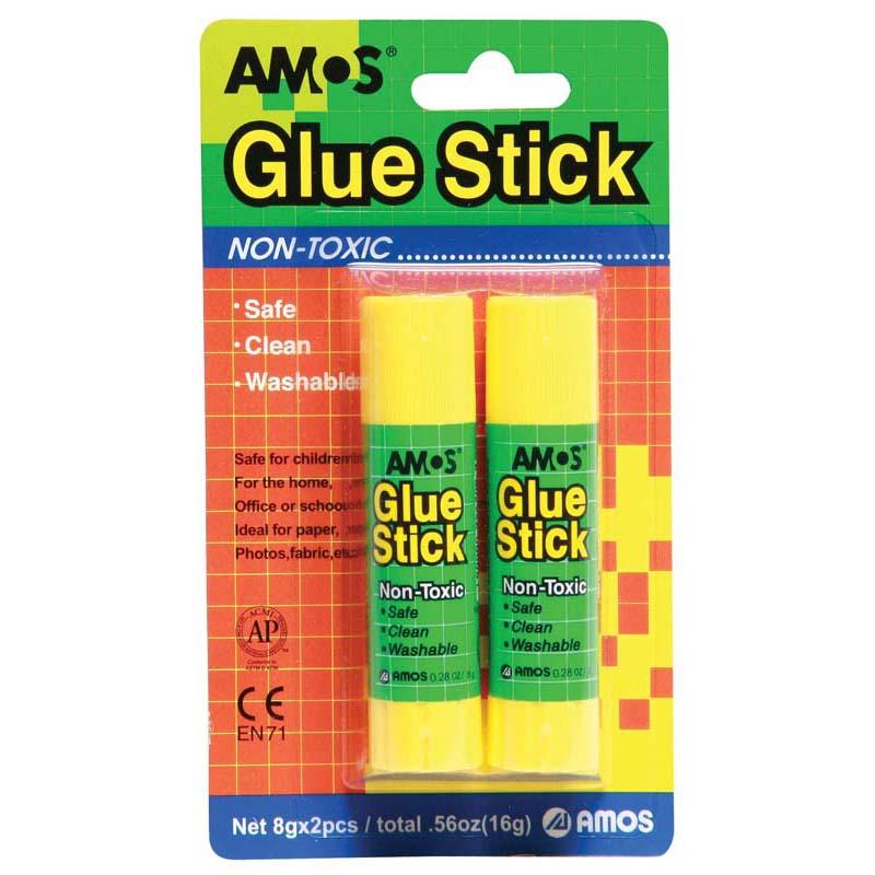 Amos Glue Stick 8gm 2 Pack: Non-toxic, washable glue sticks for crafting, school projects, and DIY with a strong bond.