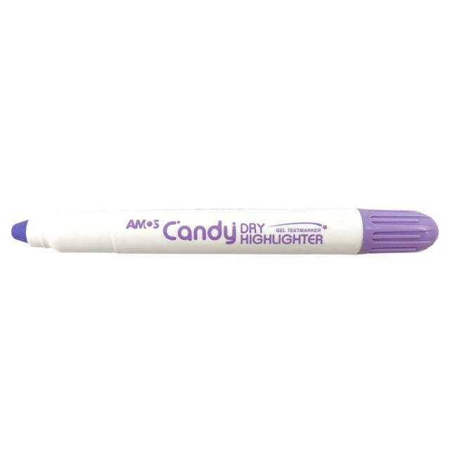 Amos Dry Highlighter in Pastel Lavender Violet, featuring a twist mechanism for smooth, no-bleed highlighting on all paper types.