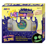 Amos i.Slime DIY Kit for glow-in-the-dark slime, featuring colorful glue, activator, and i-Clay for creative fun.
