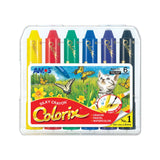 Amos Colorix Silky Crayon pack of 6, versatile for crayon, pastel, and watercolor art with vibrant, washable colors.