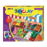 Colorful Amos i-Clay Modelling Clay Kit with 6 vibrant 18g pieces and tools to create a market stall display of fruits and vegetables.