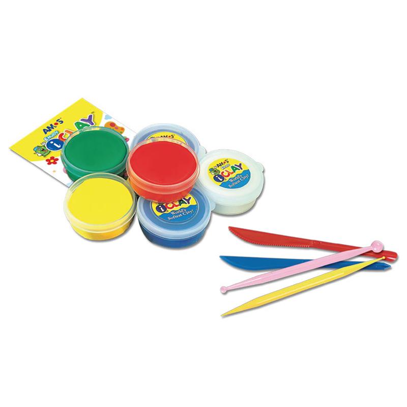 Amos i-Clay Modelling Clay Kit with 6 colors and tools for safe, creative, air-dry crafting for all ages.