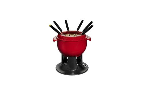 Elegant Chasseur Federation Red fondue set (21cm) with 1.4L pot, adjustable burner, and 6 forks, perfect for entertaining.