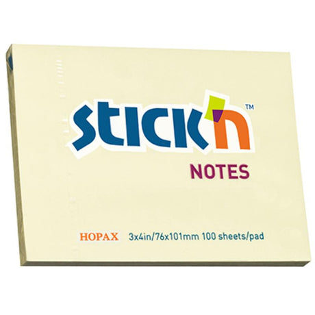 Bright yellow self-adhesive sticky notes, 76x101mm, perfect for reminders, lists, and annotations with 100 durable sheets.