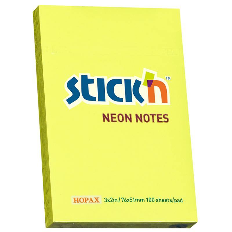 Bright yellow Stick'n Note pad (76x50mm) with 100 sheets for quick reminders and organization, perfect for home or office use.