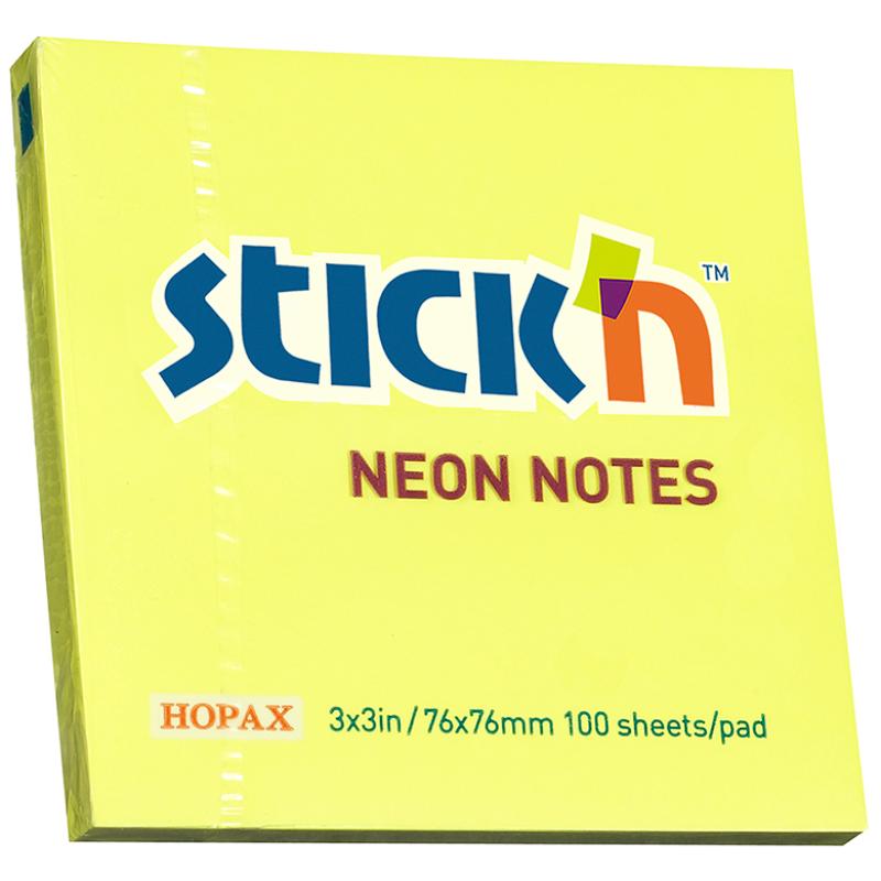 Stick'n Note 76x76mm 100 Sheet Neon Lemon