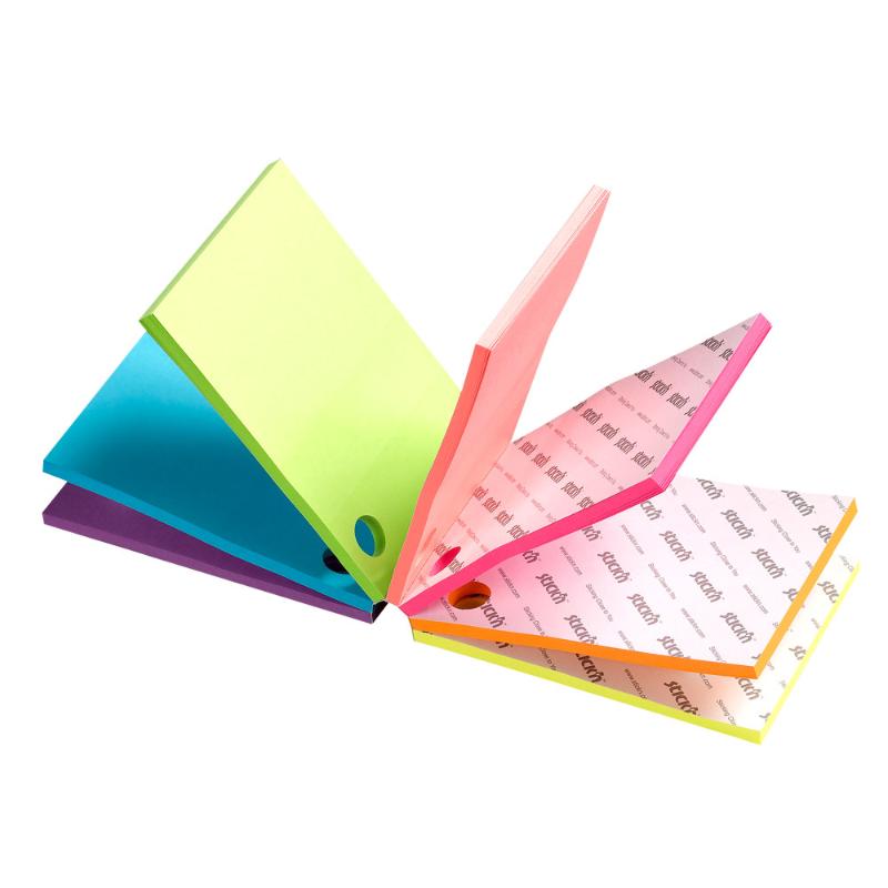 Vibrant Stick'n Magic Cube neon rainbow sticky notes in assorted colors, perfect for organizing and annotating documents.