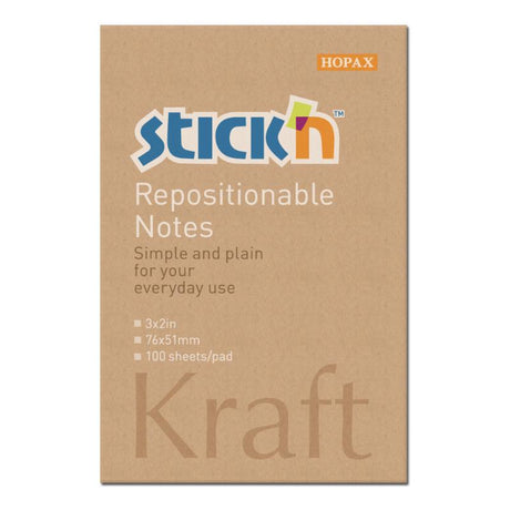 Kraft sticky notes 76x50mm, 100 sheets, ideal for note-taking and organizing with eco-friendly design.