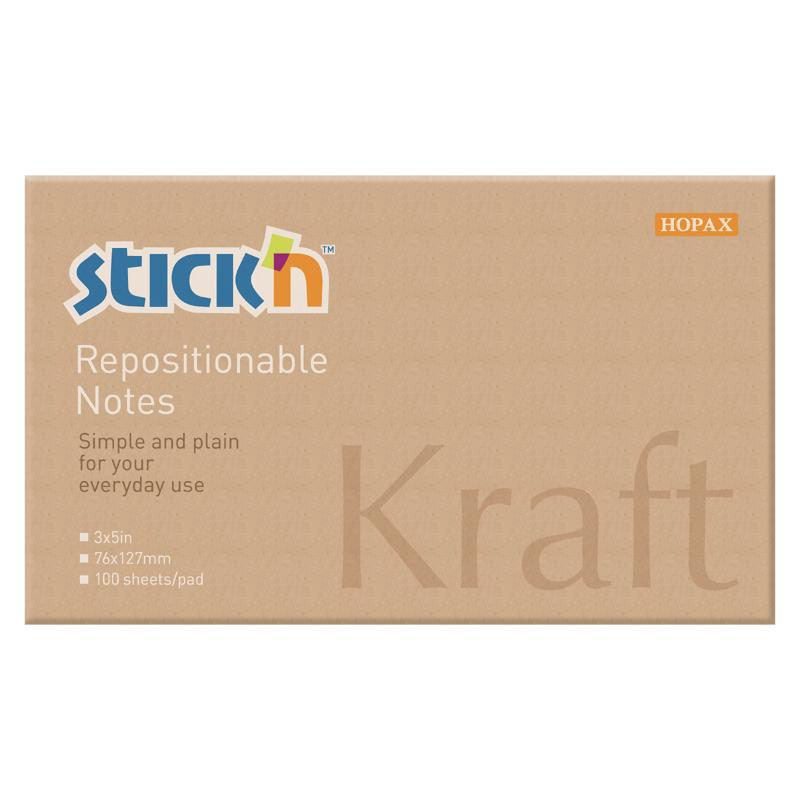 Kraft self-adhesive notes (76x127mm) with 100 sheets for organizing and jotting reminders in eco-friendly style.