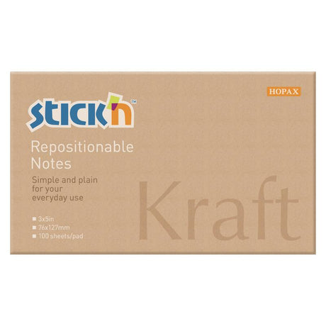 Kraft self-adhesive notes (76x127mm) with 100 sheets for organizing and jotting reminders in eco-friendly style.