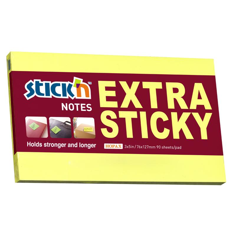 Neon Lemon sticky notes with extra adhesive, 76x127mm, 90 sheets for effective note-taking and organizing.