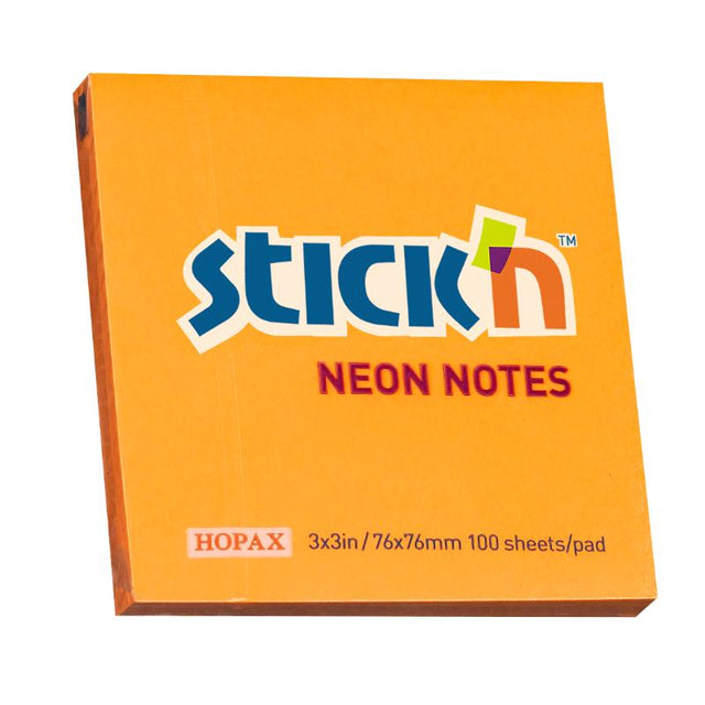 Vibrant neon orange sticky notes in 76x76mm, perfect for reminders and annotations with 100 repositionable sheets.