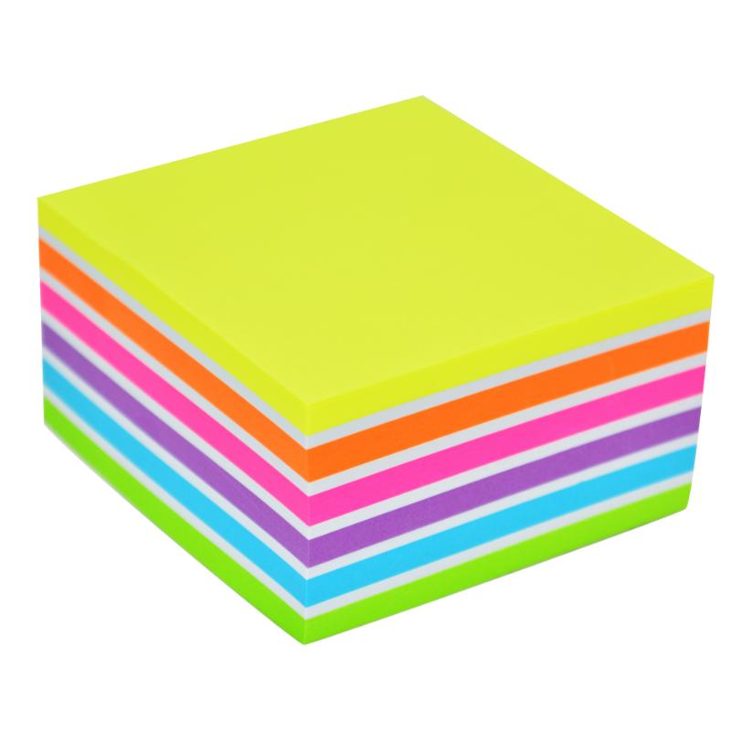 Colorful Stick'n Note Cube with 400 neon and pastel self-adhesive sheets, perfect for notes and organization.