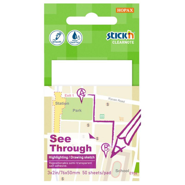 Self-adhesive semi-transparent white notes, 76x51mm, pack of 50 for easy reminders without hiding original text.