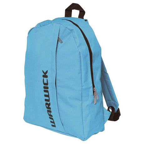 Blue Warwick School Backpack featuring durable nylon, padded straps, double zipper, and convenient storage compartments.