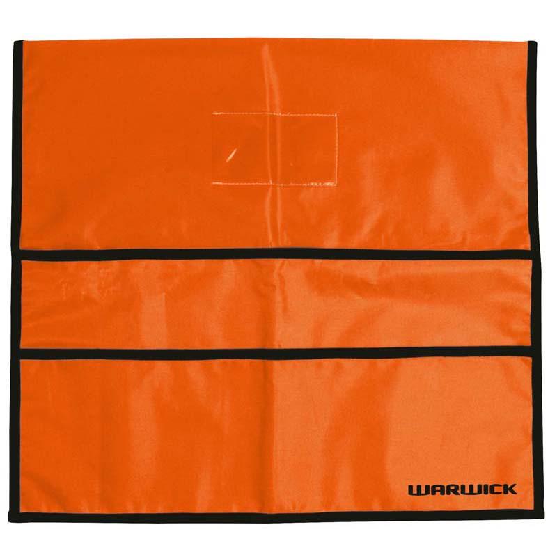 Fluoro orange Warwick chair bag with four compartments and name badge holder for classroom organization.