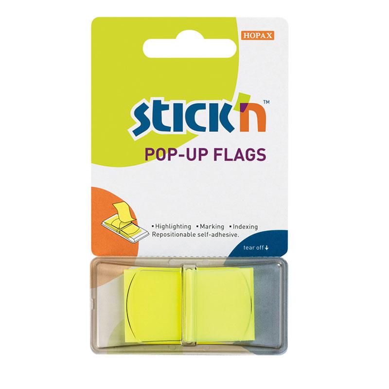 Vibrant yellow neon sticky flags measuring 45x25mm, perfect for organizing notes and highlighting key points without residue.