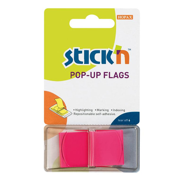 Vibrant pink neon sticky flags, 45x25mm, ideal for organizing, annotating, and highlighting important documents with ease.