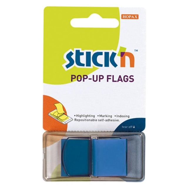 Vibrant blue neon sticky flags for document organization, 50 sheets, 45x25mm, easy to lift and remove without damage.