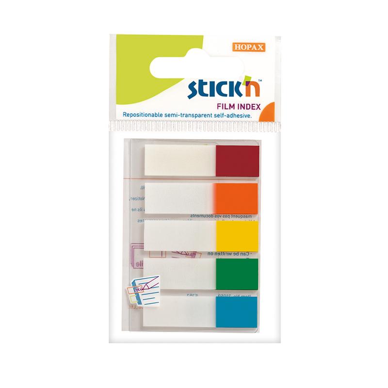 Vibrant Stick'n Film Index Flags pack of 100, ideal for marking and organizing documents with transparent, removable highlights.