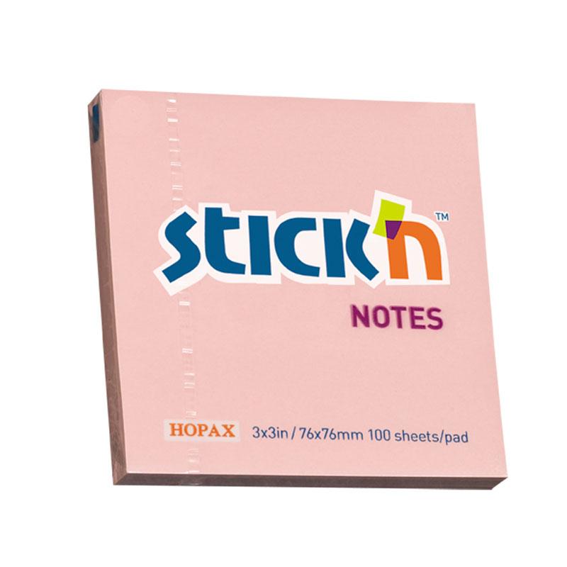 Bright pink sticky notes (76x76mm) for reminders and notes, featuring repositionable adhesive for easy organization.