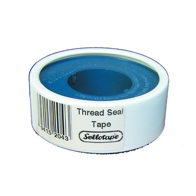 Sellotape PTFE12 Teflon Thread Seal tape, 12mm x 12m, ideal for plumbing and gas piping with strong chemical resistance.