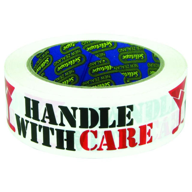 Durable Sellotape M7522 Vinyl tape, 36mm x 66m, with bold 'HANDLE WITH CARE' message for safe packaging of fragile items.