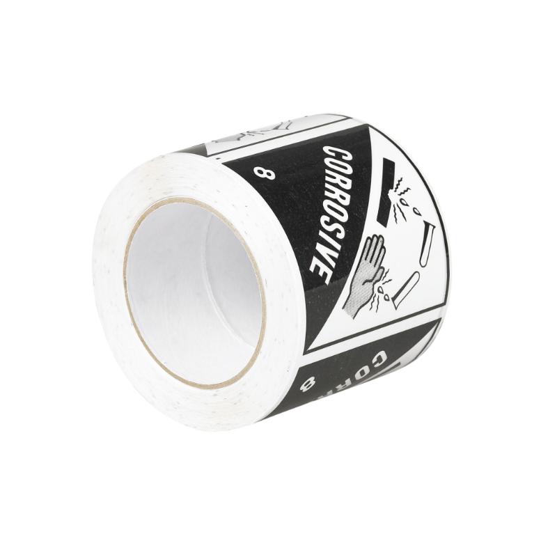 Sellotape RIP096C Corrosive Label roll, 96mm wide, features bold 'CORROSIVE' warning for safe labeling of hazardous materials.