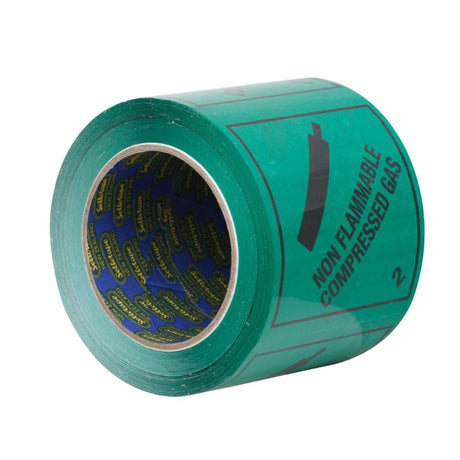 Sellotape RIP096R Non-Flam labels on a roll, 96mm x 100m, ideal for safely labeling compressed gas containers.