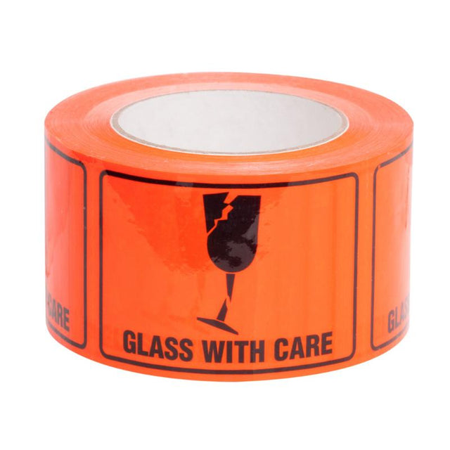 Sellotape Glass With Care Labels, 72mm x 100mm, 660 premium rippable labels for safe handling of fragile items.