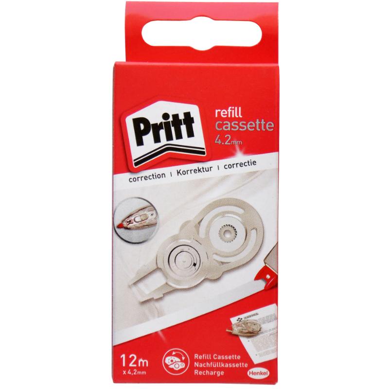 Pritt Correction Roller Refill 4.2mmx12m for seamless, quick-drying correction with minimal wastage and transparent tape monitoring.