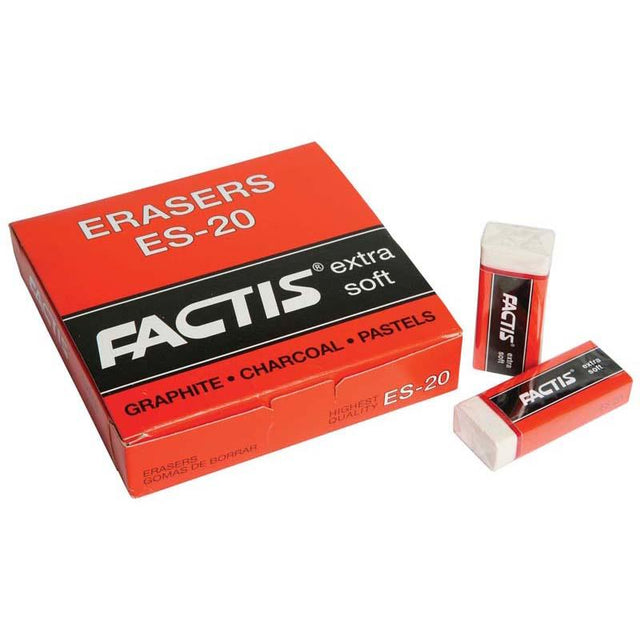 Factis Eraser ES20: soft white plastic eraser designed for precise, clean erasing without residue, perfect for artists and students.