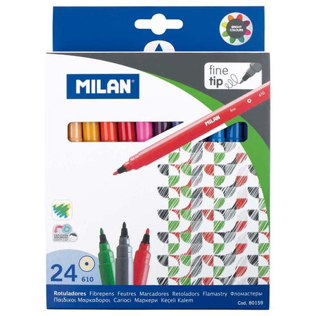 Milan Fine Tip Markers Pack: 24 vibrant colors, 2 mm tips for detailed drawing and perfect for artists and crafters.