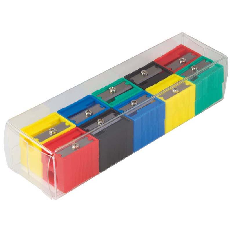 Milan Pencil Sharpener in assorted colors, featuring a stainless steel blade for precise sharpening of all pencil types.